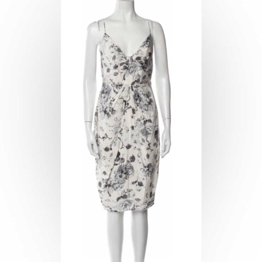 Zimmermann Silk Midi Dress in White and Grey Floral Print